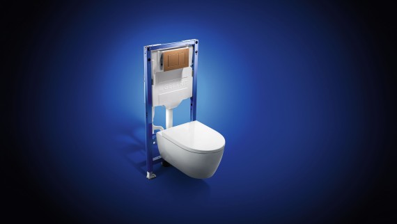 Geberit Sigma innbyggingssisterne med iCon vegghengt toalett med TurboFlush og Sigma40 betjeningsplate