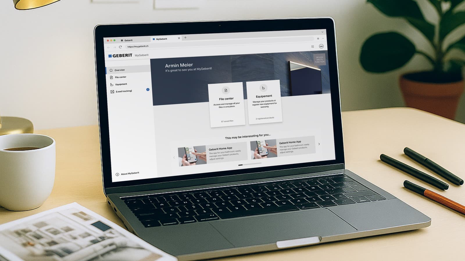 Geberit kundeportal på en pc Geberit kundeportal på en pc