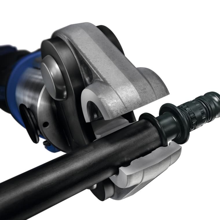 Vedlikeholdsfri Geberit Mepla pressbakke. Tilpasset design av pressbakken og Mepla fittinger. Vedlikeholdsfri Geberit Mepla pressbakke. Tilpasset design av pressbakken og Mepla fittinger.